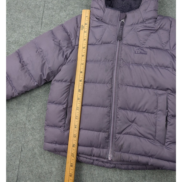 LL Bean Down Puffer Jacket Girls Small Hooded Full Zip Coat Fleece Lined Purple - Picture 4 of 10